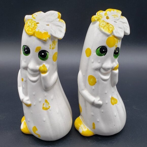 MCM Anthropomorphic White Yellow Cucumber Ceramic Salt & Pepper Shaker AS IS - Picture 5 of 9
